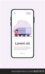 Senior driver sitting in truck. Lorry, road, transportation flat vector illustration. Delivery service and shipping concept for banner, website design or landing web page