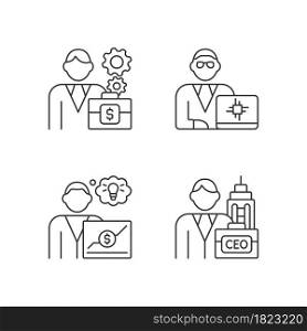 Senior executive roles RGB linear icons set. Chief executive officer. Main company position. Customizable thin line contour symbols. Isolated vector outline illustrations. Editable stroke. Senior executive roles RGB linear icons set