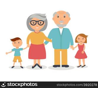 Senior grandparents with their grandchilds. People family concept. Flat style vector. . Senior grandparents with their grandchilds. People family concept. Flat style vector. Grandparent day illustration.