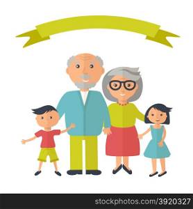 Senior grandparents with their grandchilds. People family concept. Flat style vector. Grandparent day illustration.. Senior grandparents with their grandchilds. People family concept. Flat style vector. Grandparent day illustration