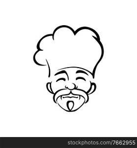 Senior korean chef outline vector illustration. Professional asian cook character isolated on white background. Vietnam, mongolian, chinese chef design element. Traditional cuisine restaurant logo. Senior korean chef outline vector illustration
