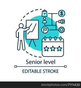 Senior level concept icon. Profession level idea thin line illustration. High and authoritative position. Work experience. High-ranking employee. Vector isolated outline drawing. Editable stroke