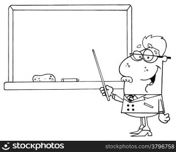 Senior Male School Teacher Pointing Chalk Board