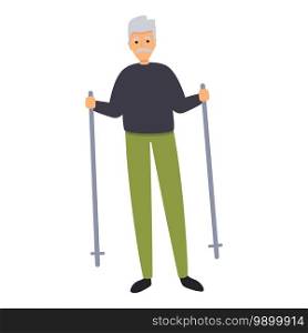 Senior man nordic walking icon. Cartoon of senior man nordic walking vector icon for web design isolated on white background. Senior man nordic walking icon, cartoon style