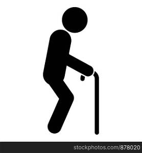 Senior man walking stick icon. Simple illustration of senior man walking stick vector icon for web design isolated on white background. Senior man walking stick icon, simple style