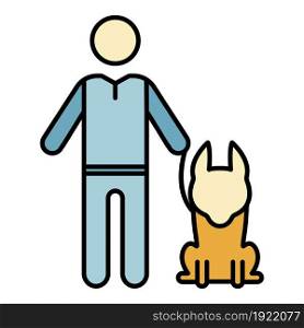 Senior man with dog icon. Outline senior man with dog vector icon color flat isolated on white. Senior man with dog icon color outline vector
