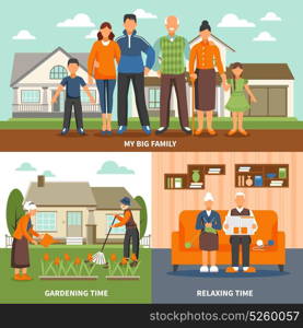 Senior People Activities Composition. Old people design concept with family faceless characters compositions set indoor relaxing and outdoor gardening activities vector illustration