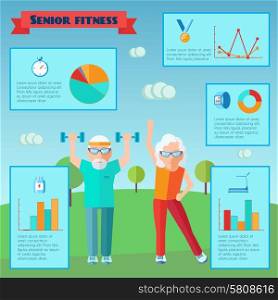 Senior sport infographics with adult couple training and charts set vector illustration. Senior Sport Infographics