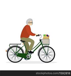 Senior woman Cyclist,isolated on white background,flat vector illustration. Senior woman Cyclist,isolated on white background