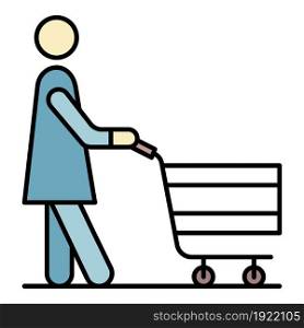 Senior woman shop cart icon. Outline senior woman shop cart vector icon color flat isolated on white. Senior woman shop cart icon color outline vector