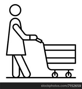 Senior woman shop cart icon. Outline senior woman shop cart vector icon for web design isolated on white background. Senior woman shop cart icon, outline style