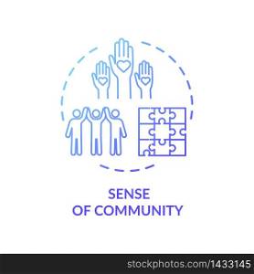 Sense of community blue concept icon. Diverse people collaboration. Society support. Multicultural group unity idea thin line illustration. Vector isolated outline RGB color drawing. Sense of community blue concept icon