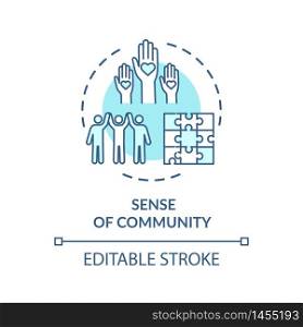 Sense of community turquoise concept icon. Diverse people. Society support. Multicultural group unity idea thin line illustration. Vector isolated outline RGB color drawing. Editable stroke. Sense of community turquoise concept icon