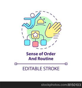 Sense of order and routine concept icon. Daily activities. Learning environment abstract idea thin line illustration. Isolated outline drawing. Editable stroke. Arial, Myriad Pro-Bold fonts used. Sense of order and routine concept icon