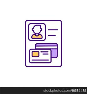 Sensitive personal identifying information RGB color icon. Managing confidential data. Credit and debit card numbers. Passport information. Data privacy. Isolated vector illustration. Sensitive personal identifying information RGB color icon