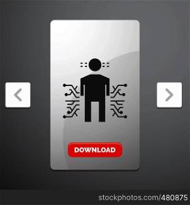 Sensor, body, Data, Human, Science Glyph Icon in Carousal Pagination Slider Design & Red Download Button. Vector EPS10 Abstract Template background