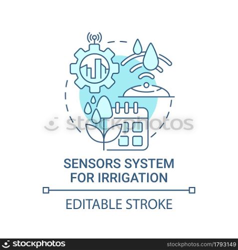 Sensor system for irrigation blue concept icon. Automatic plant moisture system abstract idea thin line illustration. Eco technology. Vector isolated outline color drawing. Editable stroke. Sensor system for irrigation blue concept icon
