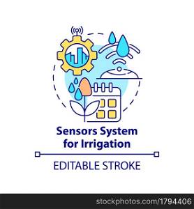 Sensor system for irrigation concept icon. Automatic plants watering abstract idea thin line illustration. Ecological water saving process. Vector isolated outline color drawing. Editable stroke. Sensor system for irrigation concept icon