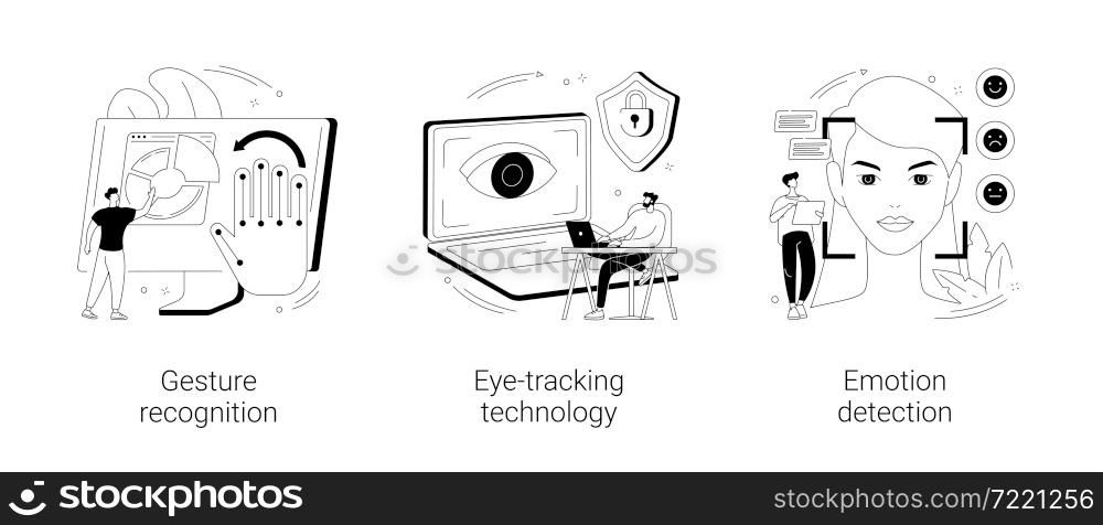 Sensor technology abstract concept vector illustration set. Gesture recognition, eye tracking technology, emotion detection, hands-free control, motion tracking, machine learning abstract metaphor.. Sensor technology abstract concept vector illustrations.