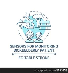 Sensors for monitoring sick and elderly patients concept icon. Healthcare sensor system abstract idea thin line illustration. Vector isolated outline color drawing. Editable stroke. Sensors for monitoring sick and elderly patients concept icon