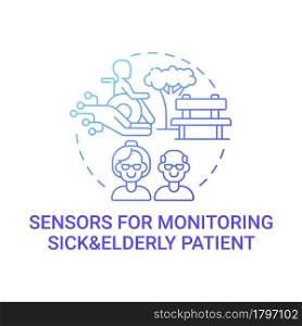 Sensors for monitoring sick and elderly patients gradient blue concept icon. Healthcare sensor remote system abstract idea thin line illustration. Vector isolated outline color drawing.. Sensors for monitoring sick and elderly patients gradient blue concept icon