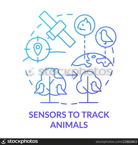 Sensors to track animals blue gradient concept icon. Fauna study. Space technology and climate change abstract idea thin line illustration. Isolated outline drawing. Myriad Pro-Bold font used. Sensors to track animals blue gradient concept icon