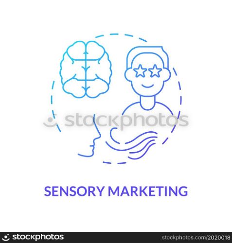 Sensory advertising concept icon. Brand promotion. Consumers feelings associated with product. Appealing customers senses abstract idea thin line illustration. Vector isolated outline color drawing. Sensory advertising concept icon