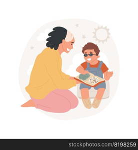 Sensory game isolated cartoon vector illustration. Texture books for children, disabled child plays with sensory toy, developmental game, in-home caregiver service, homebased vector cartoon.. Sensory game isolated cartoon vector illustration.