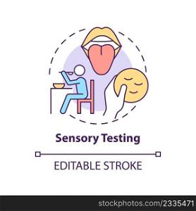 Sensory testing concept icon. Food s&les evaluation abstract idea thin line illustration. Appearance and smell test. Isolated outline drawing. Editable stroke. Arial, Myriad Pro-Bold fonts used. Sensory testing concept icon
