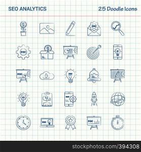 SEO Analytics 25 Doodle Icons. Hand Drawn Business Icon set