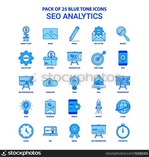 SEO Analytics Blue Tone Icon Pack - 25 Icon Sets