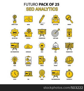 SEO Analytics Icon Set. Yellow Futuro Latest Design icon Pack