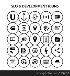 SEO and Development Icons. For web design and application interface, also useful for infographics. Vector illustration.