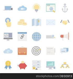 Seo and e-marketing flat icon set vector graphic illustration. Seo and e-marketing flat icon set