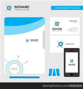 Seo Business Logo, File Cover Visiting Card and Mobile App Design. Vector Illustration