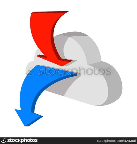 Seo cloud with 2 arrows cartoon icon. Media cloud symbol on a white background. Seo cloud cartoon icon