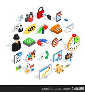SEO help icons set. Isometric set of 25 SEO help vector icons for web isolated on white background. SEO help icons set, isometric style