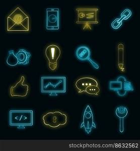 Seo icons in neon style. Marketing set collection isolated vector illustration. Seo icons set vector neon