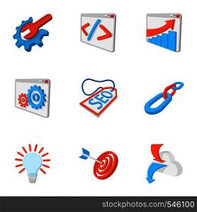 SEO icons set. Cartoon illustration of 9 SEO vector icons for web. SEO icons set, cartoon style