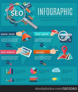Seo infographics set with human hands holding programming symbols objects and charts vector illustration. Seo Infographics Set