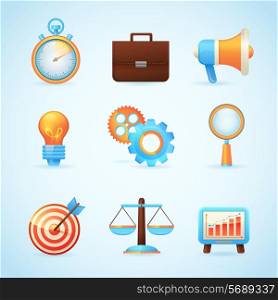 SEO internet marketing icons set with stopwatch briefcase megaphone isolated vector illustration