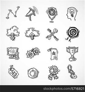 SEO internet marketing sketch icons set with choice optimisation social network cloud isolated vector illustration