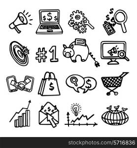 SEO internet marketing software optimisation analysis network sketch decorative icons set isolated vector illustration