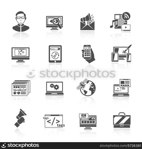 Seo internet marketing software optimization icon black set isolated vector illustration