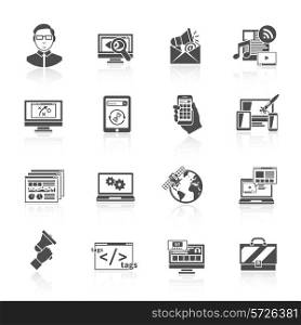 Seo internet marketing software optimization icon black set isolated vector illustration