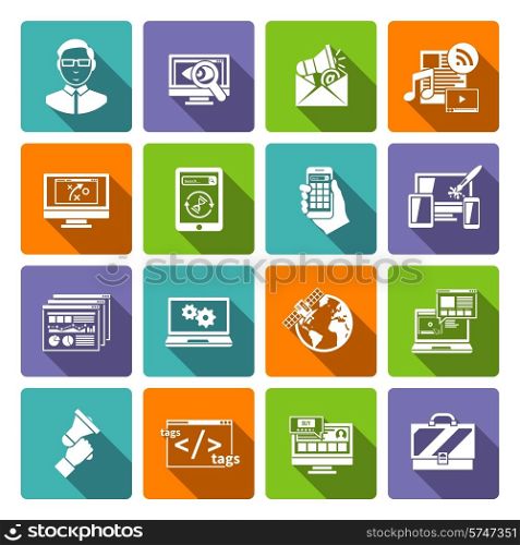 Seo internet marketing specialist flat icon set isolated vector illustration