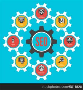 SEO internet technology concept. Infographic design with cogwheels. Vector illustration