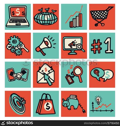 SEO internet technology marketing colored sketch decorative icons set isolated vector illustration