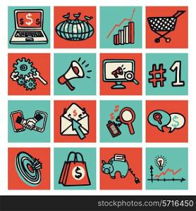 SEO internet technology marketing colored sketch decorative icons set isolated vector illustration