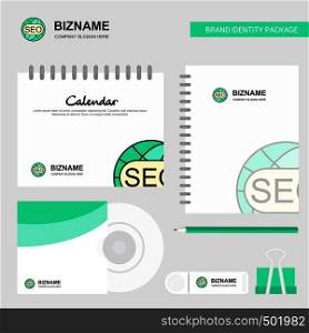 Seo Logo, Calendar Template, CD Cover, Diary and USB Brand Stationary Package Design Vector Template